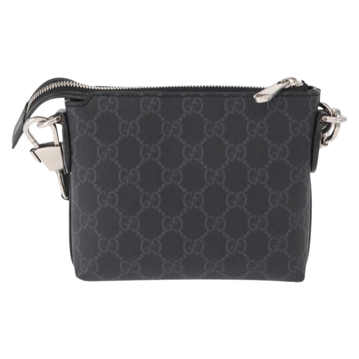 GUCCI GG Supreme Shoulder Bag PVC Black Silver 723306 Auth ka1628M