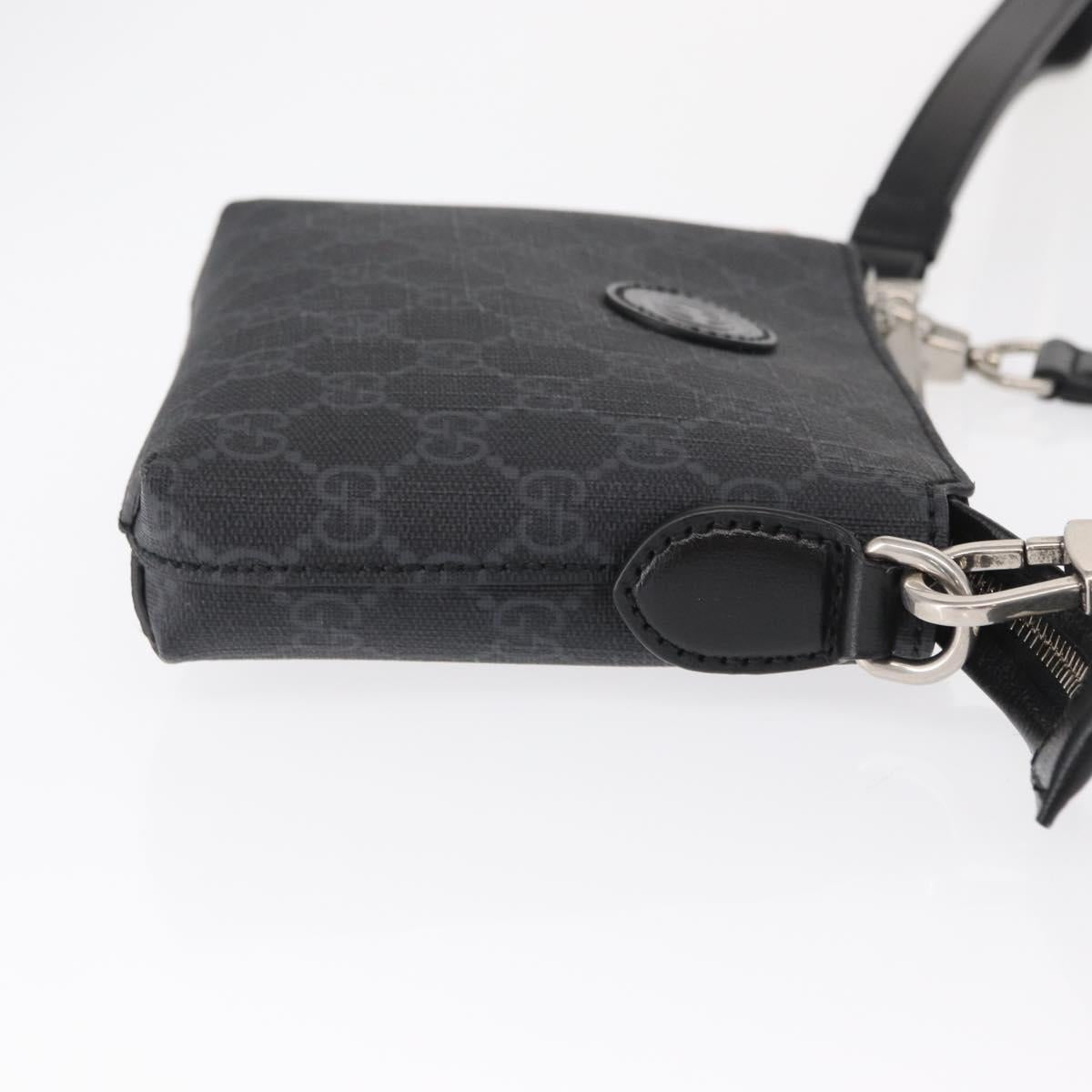 GUCCI GG Supreme Shoulder Bag PVC Black Silver 723306 Auth ka1628M