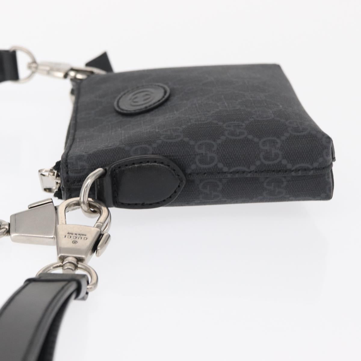 GUCCI GG Supreme Shoulder Bag PVC Black Silver 723306 Auth ka1628M