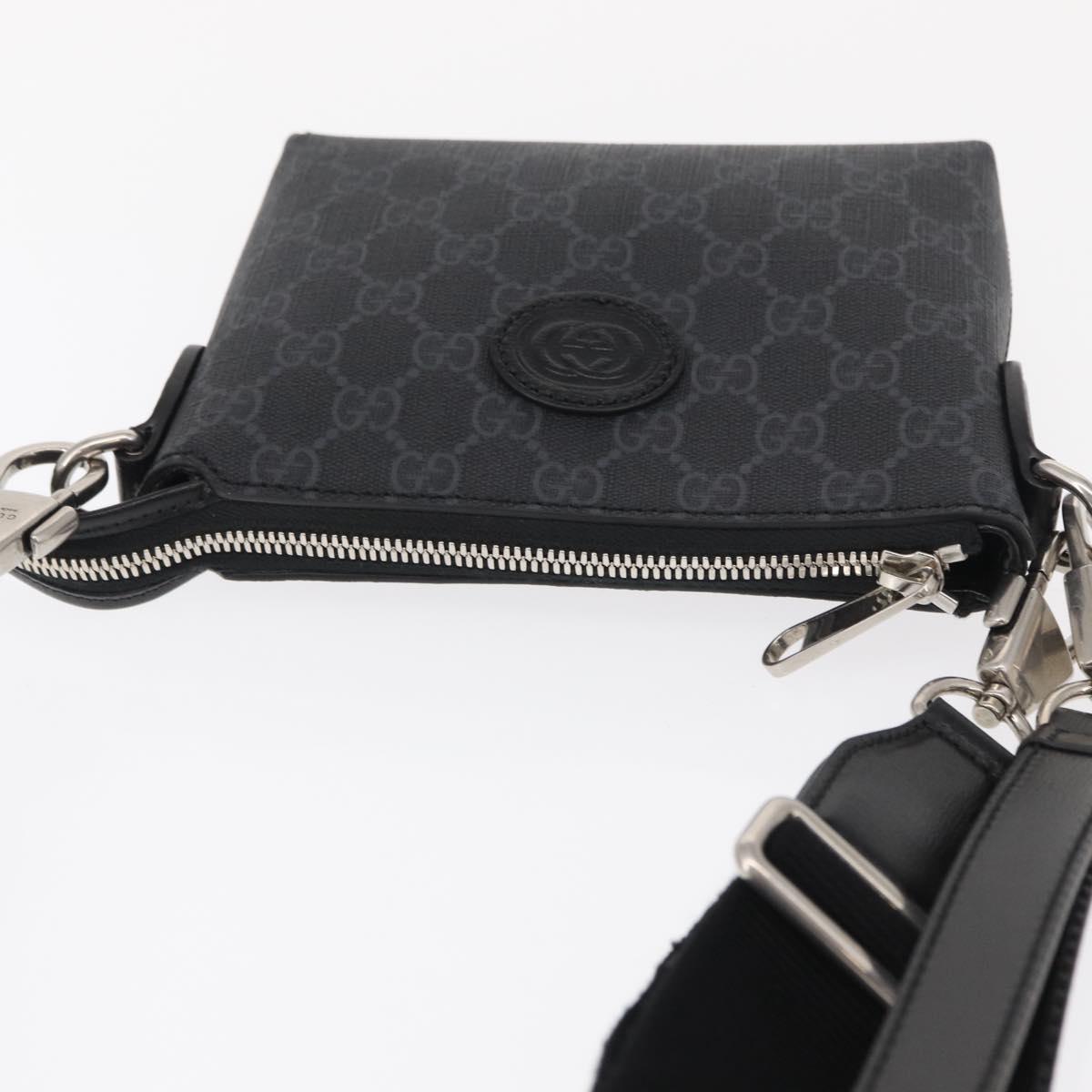 GUCCI GG Supreme Shoulder Bag PVC Black Silver 723306 Auth ka1628M