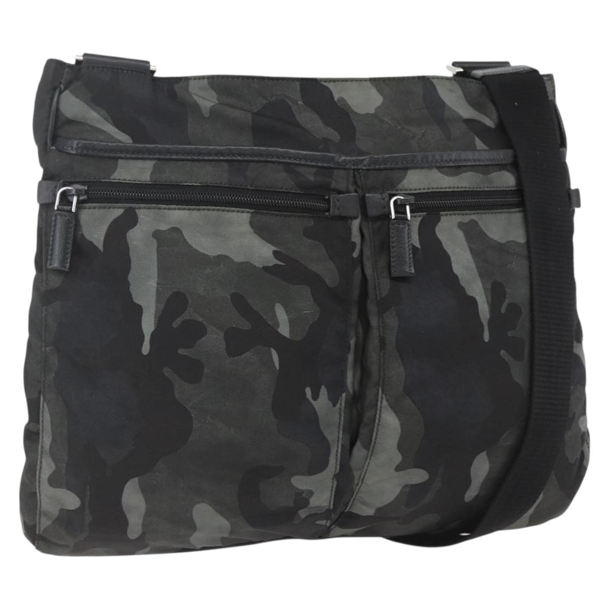PRADA Camouflage Shoulder Bag Nylon Green Silver Auth ka1631V