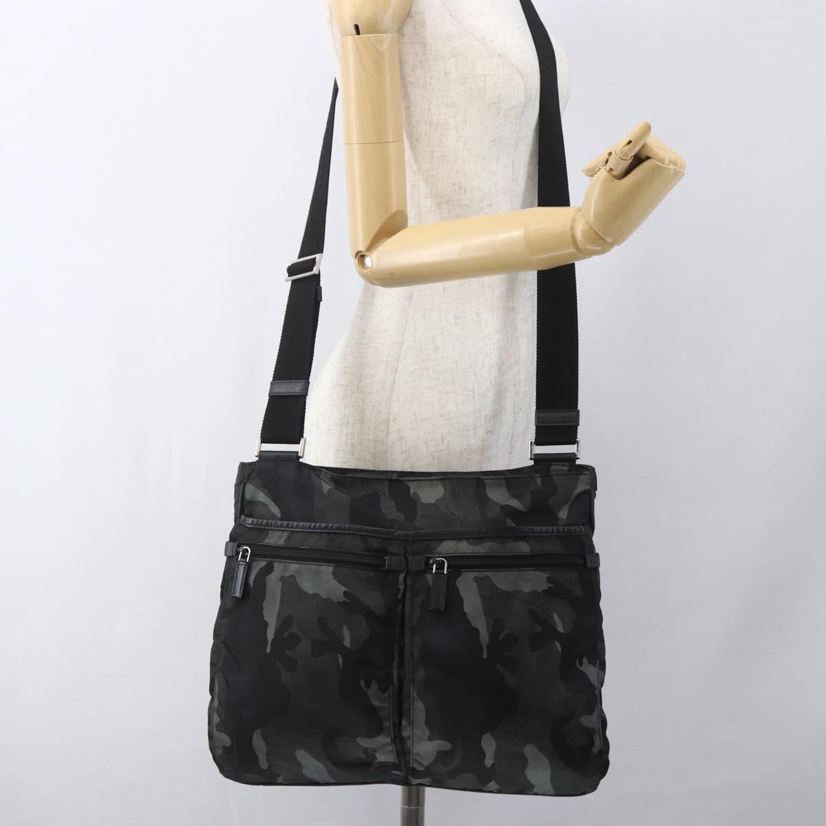 PRADA Camouflage Shoulder Bag Nylon Green Silver Auth ka1631V
