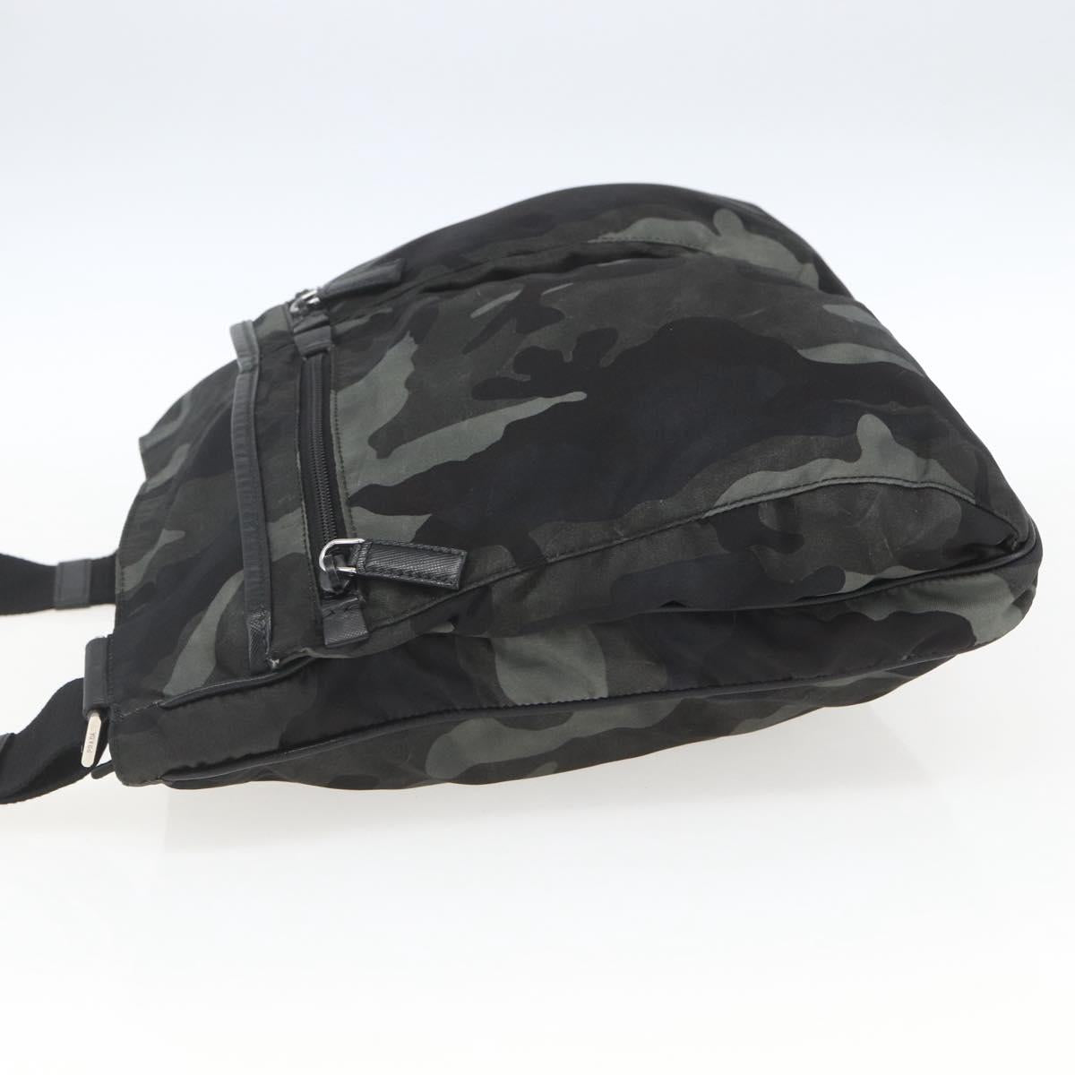PRADA Camouflage Shoulder Bag Nylon Green Silver Auth ka1631V