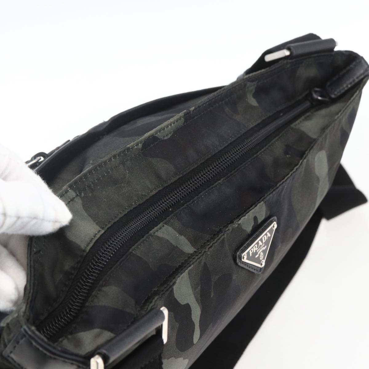 PRADA Camouflage Shoulder Bag Nylon Green Silver Auth ka1631V
