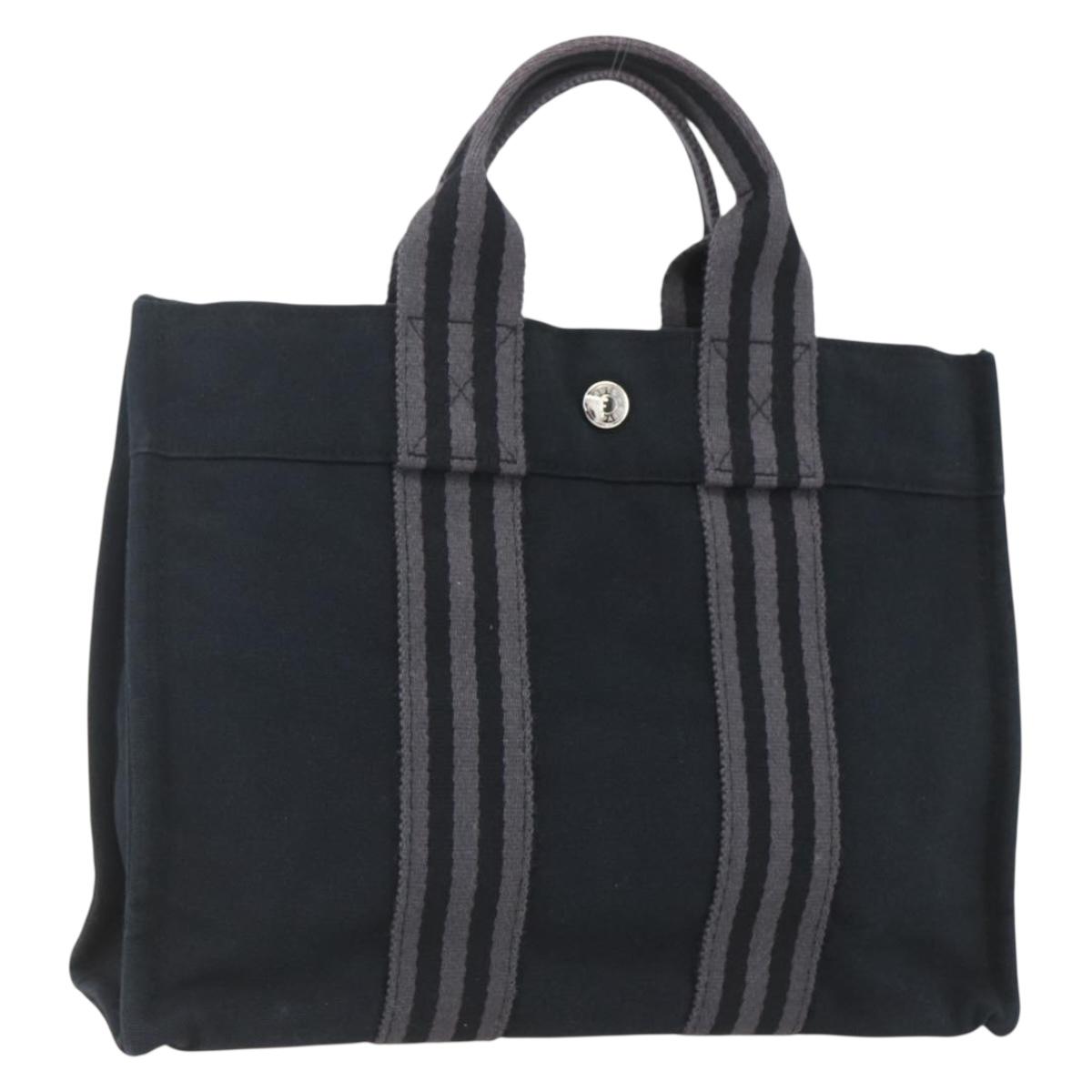 HERMES Fourre Tout PM Hand Bag Canvas Black Silver Auth ka1633