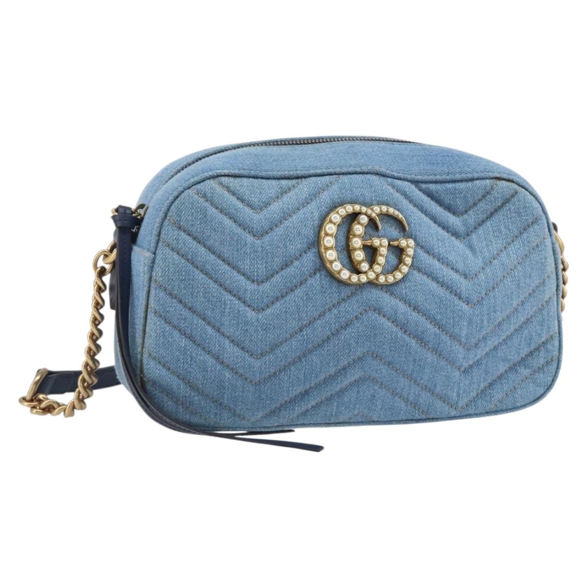 GUCCI Small Camera bag GG Marmont Bag Denim Light Blue 447632 Auth ka1639SAV