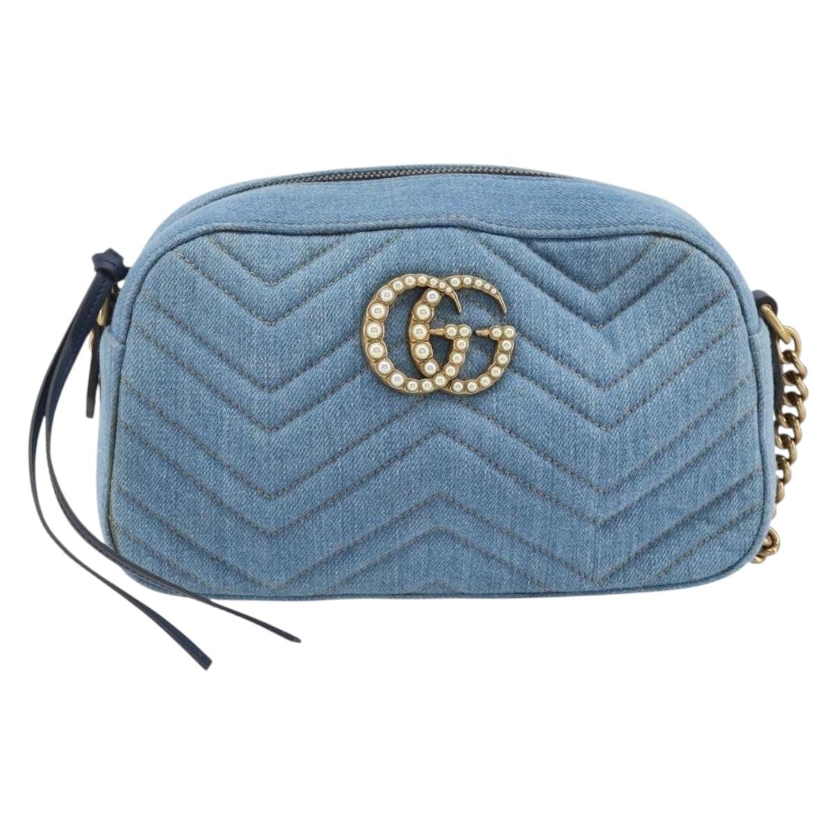 GUCCI Small Camera bag GG Marmont Bag Denim Light Blue 447632 Auth ka1639SAV