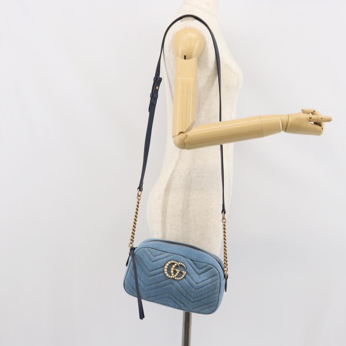 GUCCI Small Camera bag GG Marmont Bag Denim Light Blue 447632 Auth ka1639SAV