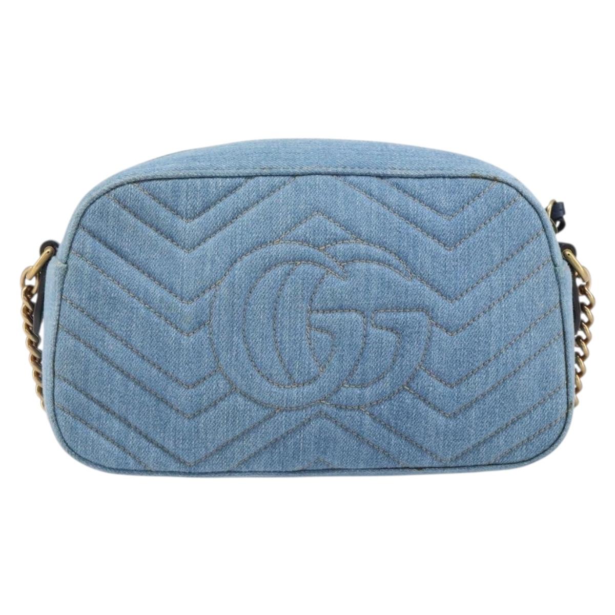 GUCCI Small Camera bag GG Marmont Bag Denim Light Blue 447632 Auth ka1639SAV