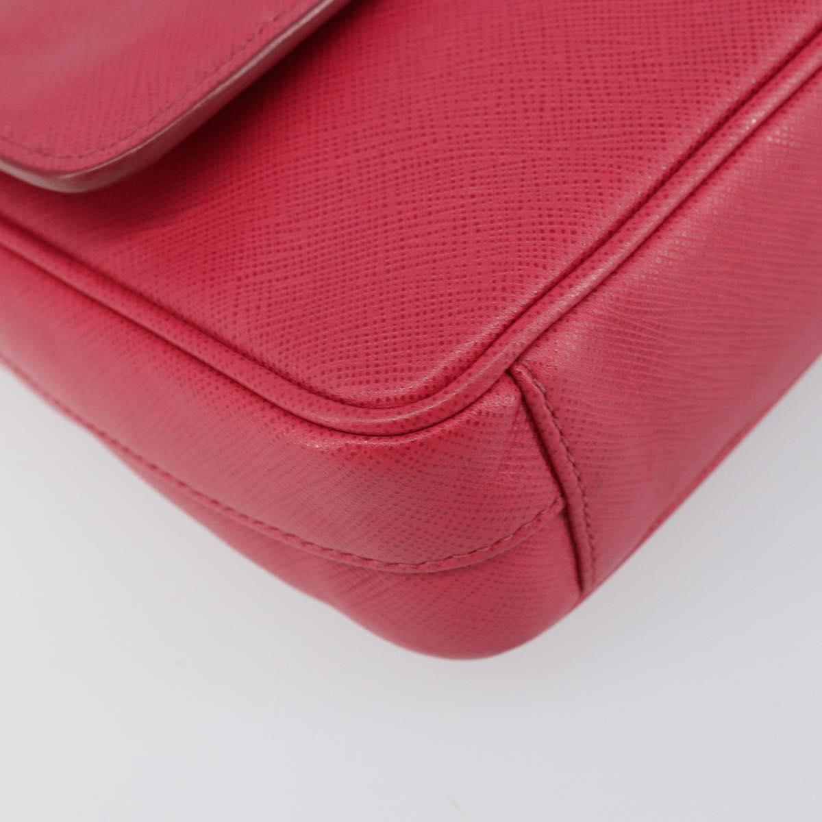 PRADA Chain Shoulder Bag Safiano leather Pink Silver Auth ka1645V