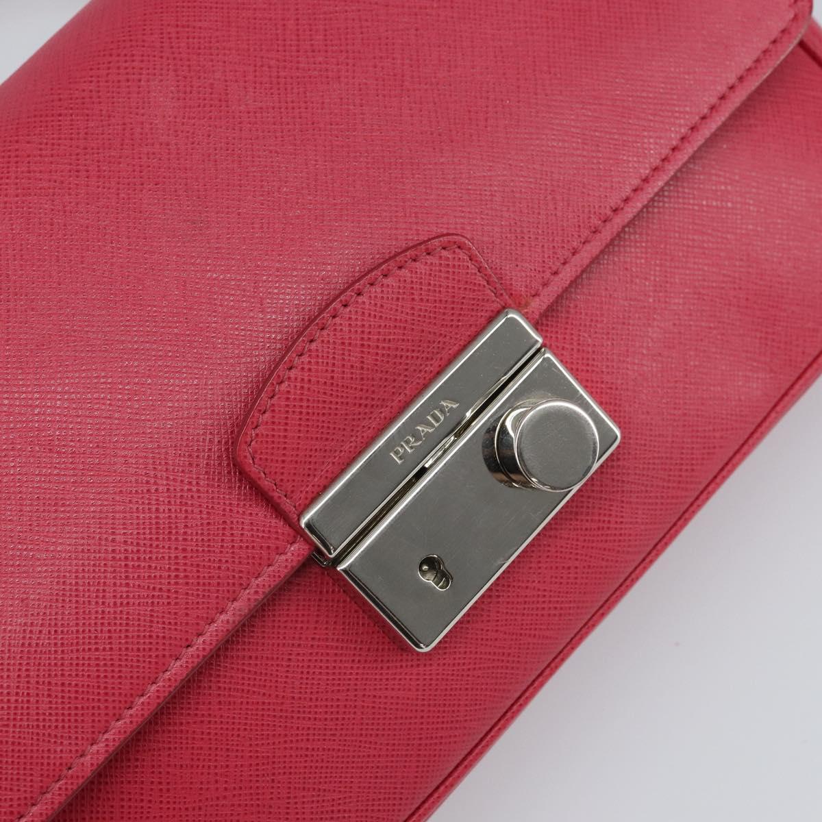 PRADA Chain Shoulder Bag Safiano leather Pink Silver Auth ka1645V