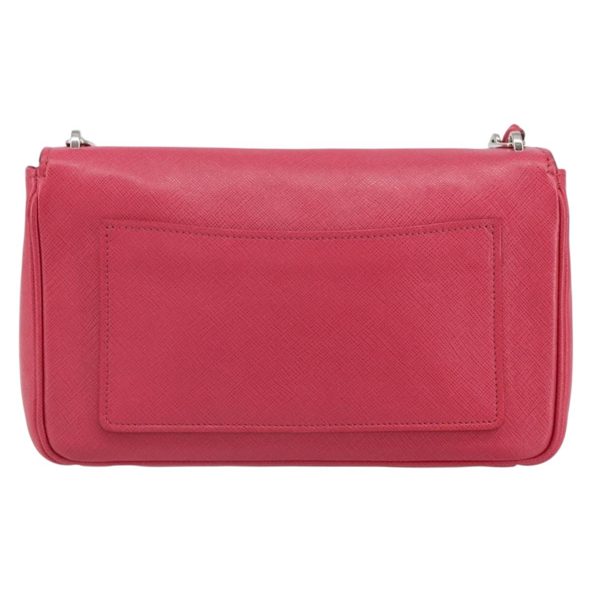 PRADA Chain Shoulder Bag Safiano leather Pink Silver Auth ka1645V