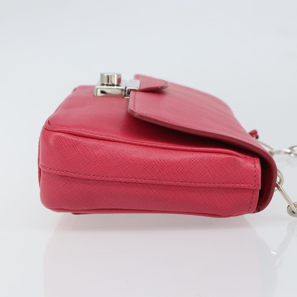 PRADA Chain Shoulder Bag Safiano leather Pink Silver Auth ka1645V
