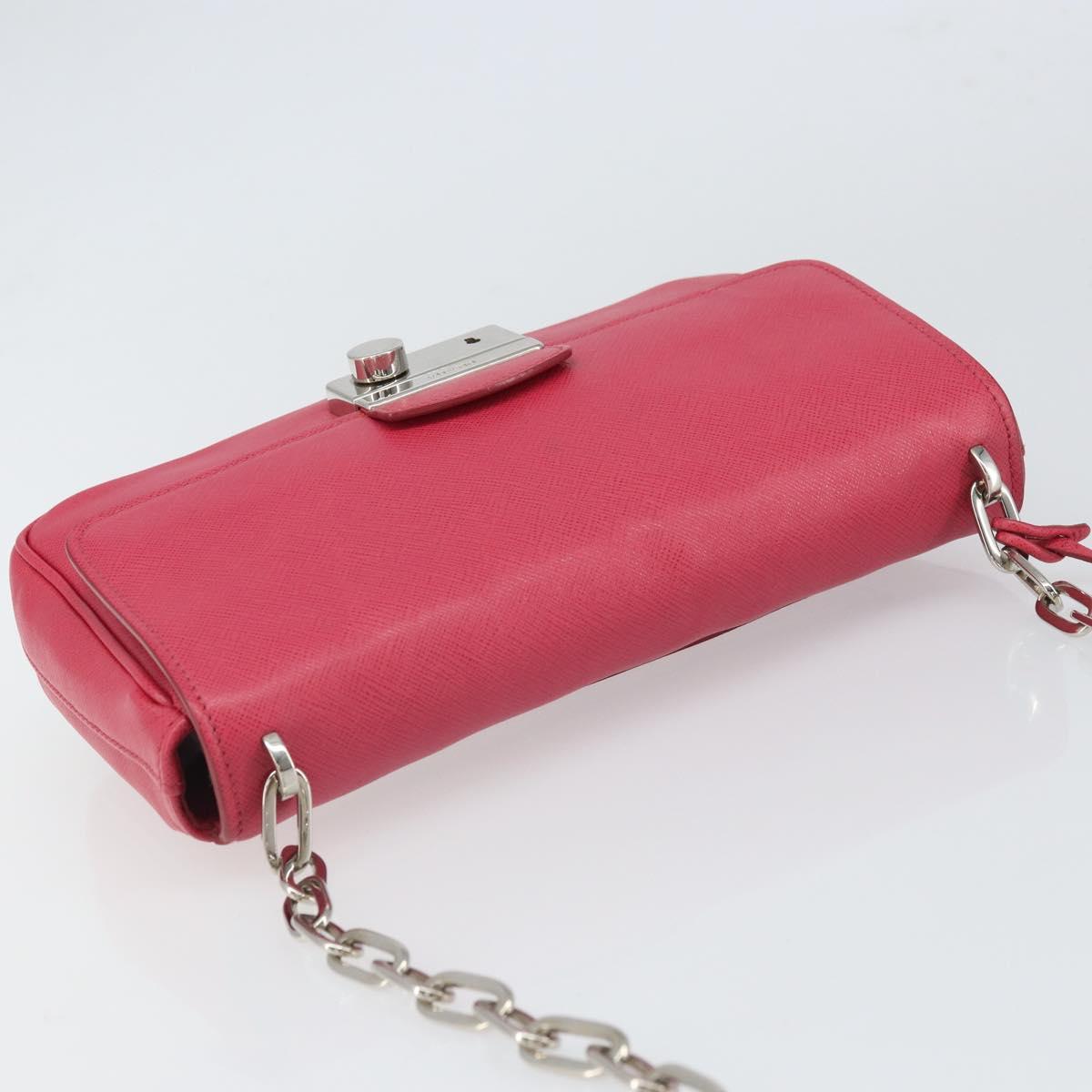 PRADA Chain Shoulder Bag Safiano leather Pink Silver Auth ka1645V