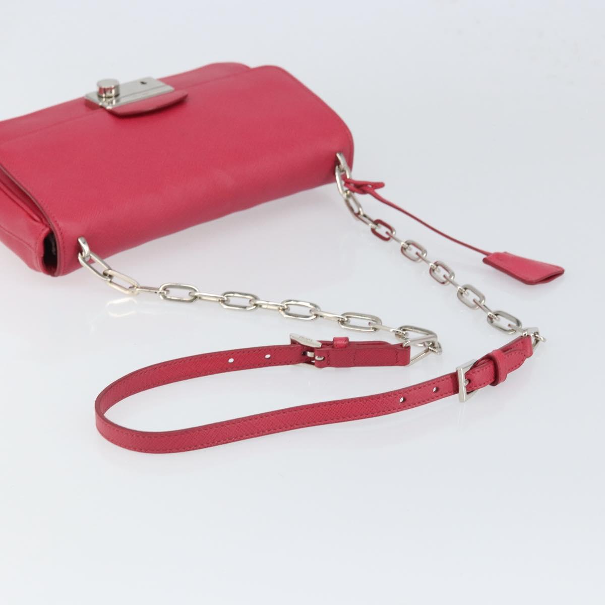 PRADA Chain Shoulder Bag Safiano leather Pink Silver Auth ka1645V