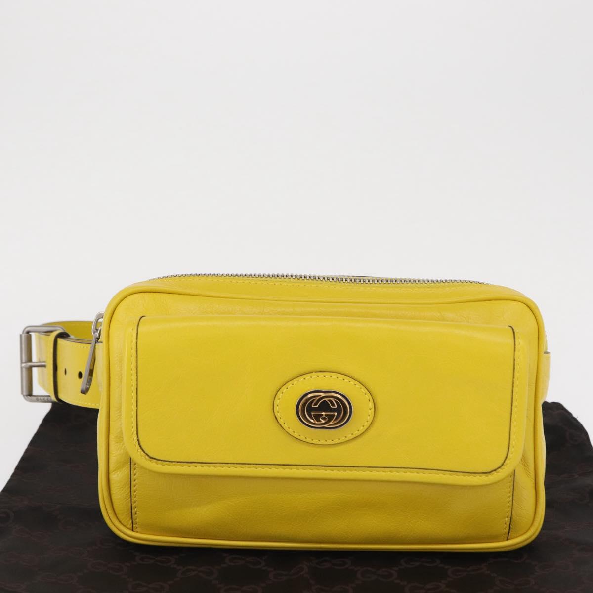 GUCCI Waist bag Leather Yellow Silver 598080 Auth ka1647M
