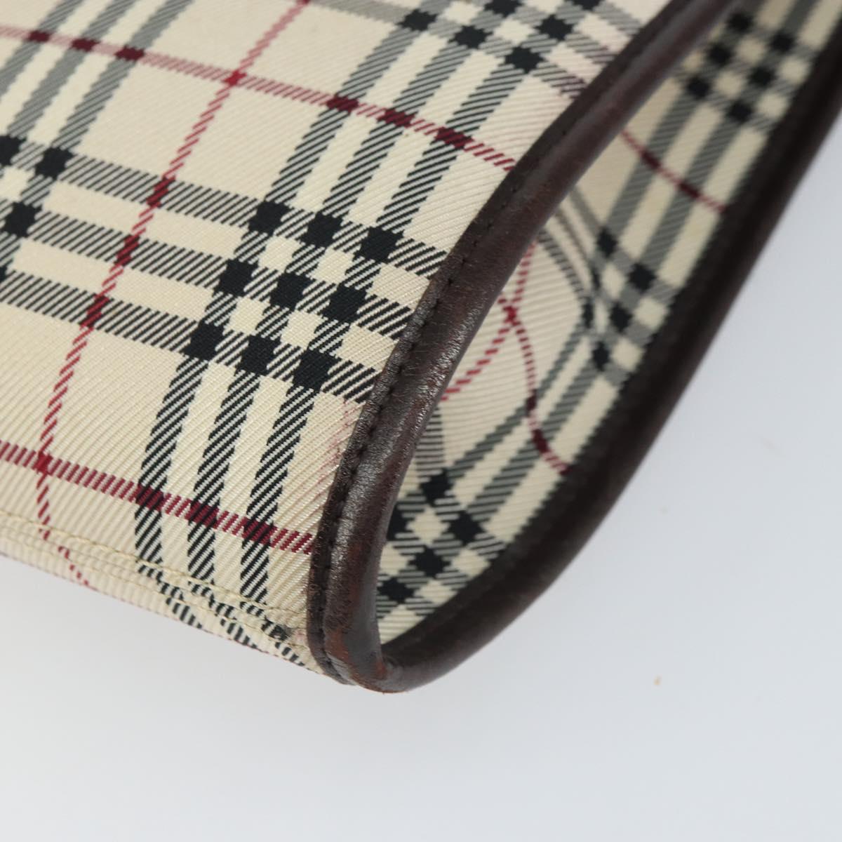 BURBERRY Nova Check Shoulder Bag Canvas Leather Beige Silver Auth ka1653V