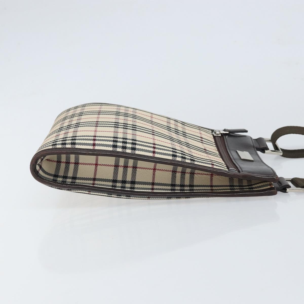 BURBERRY Nova Check Shoulder Bag Canvas Leather Beige Silver Auth ka1653V