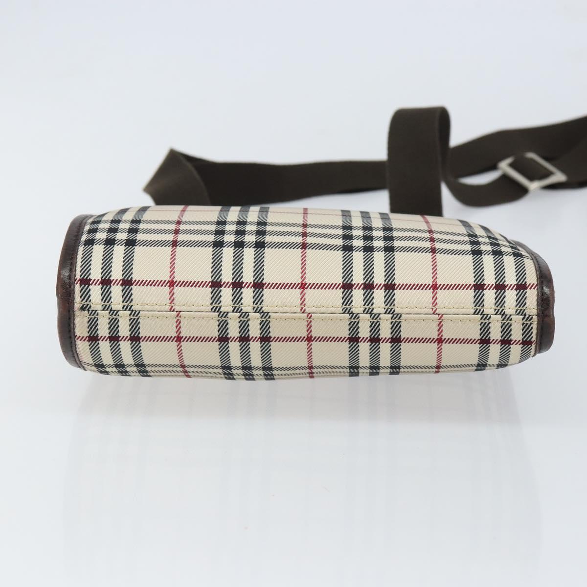 BURBERRY Nova Check Shoulder Bag Canvas Leather Beige Silver Auth ka1653V