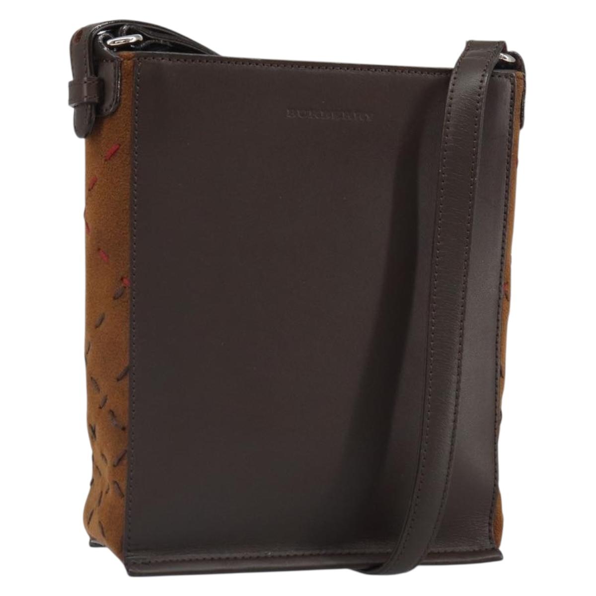 BURBERRY Shoulder Bag Leather Brown Silver Auth ka1655V