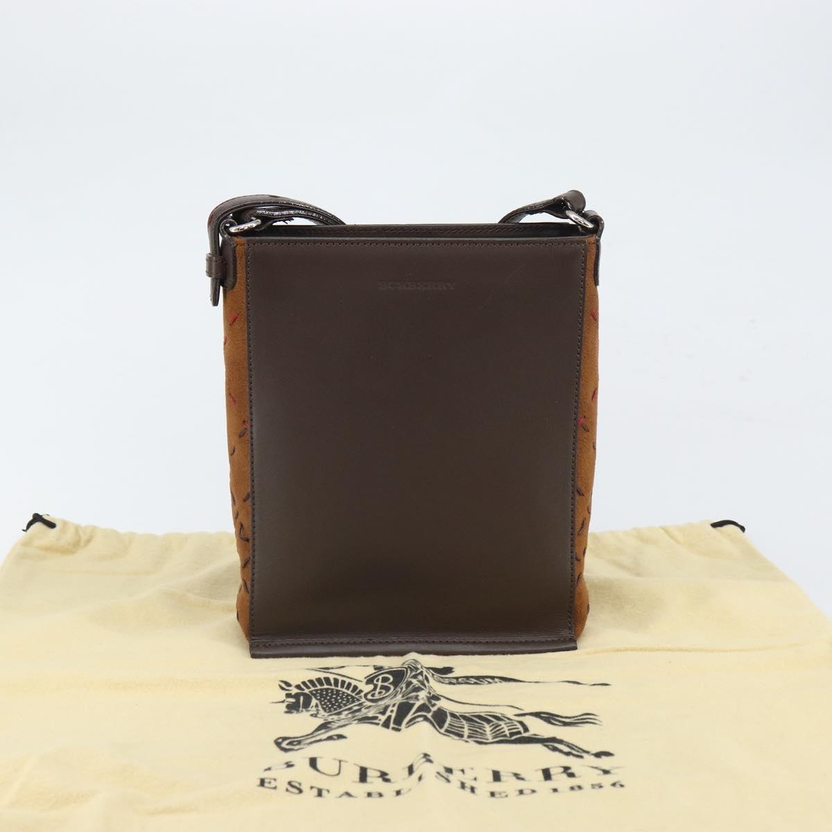 BURBERRY Shoulder Bag Leather Brown Silver Auth ka1655V