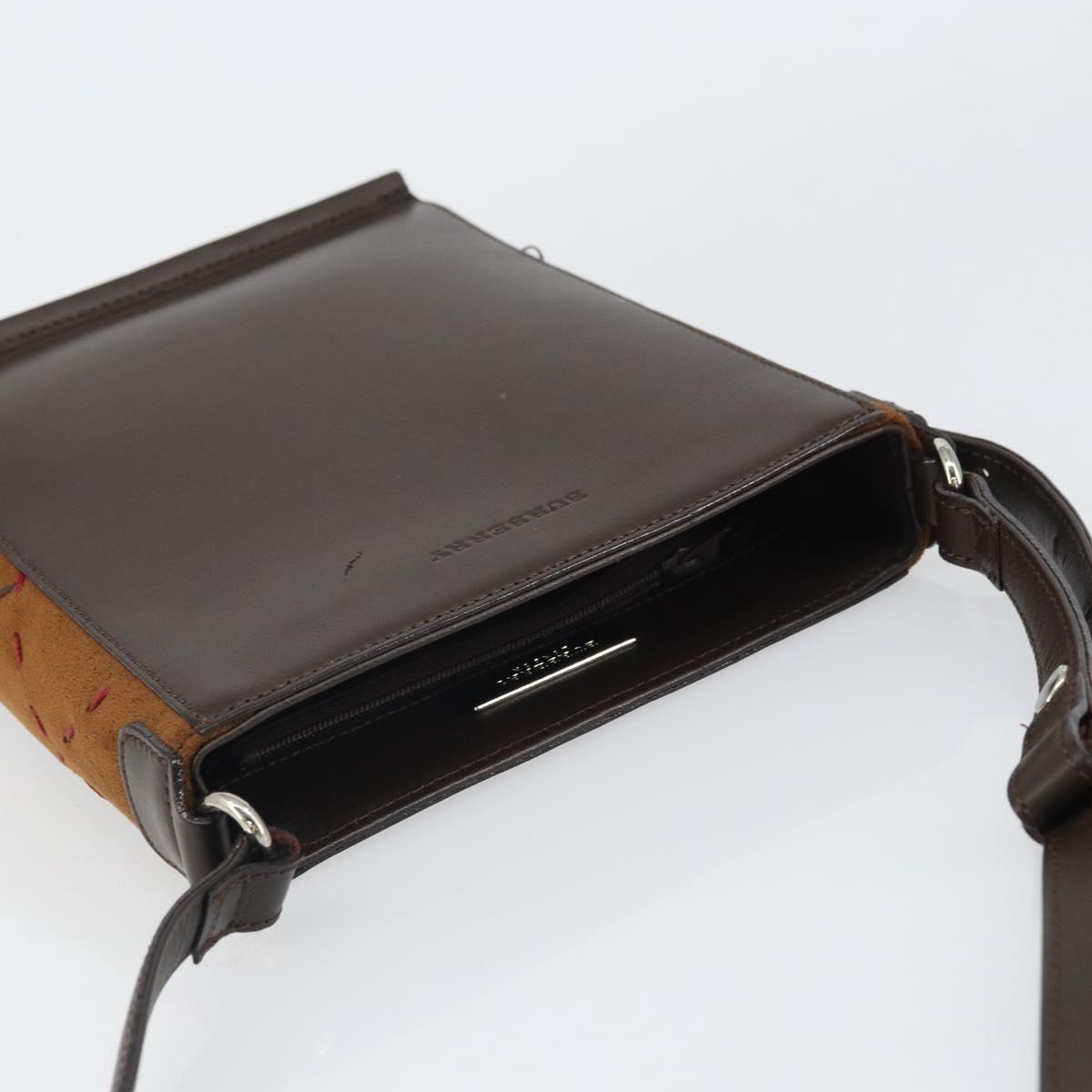BURBERRY Shoulder Bag Leather Brown Silver Auth ka1655V