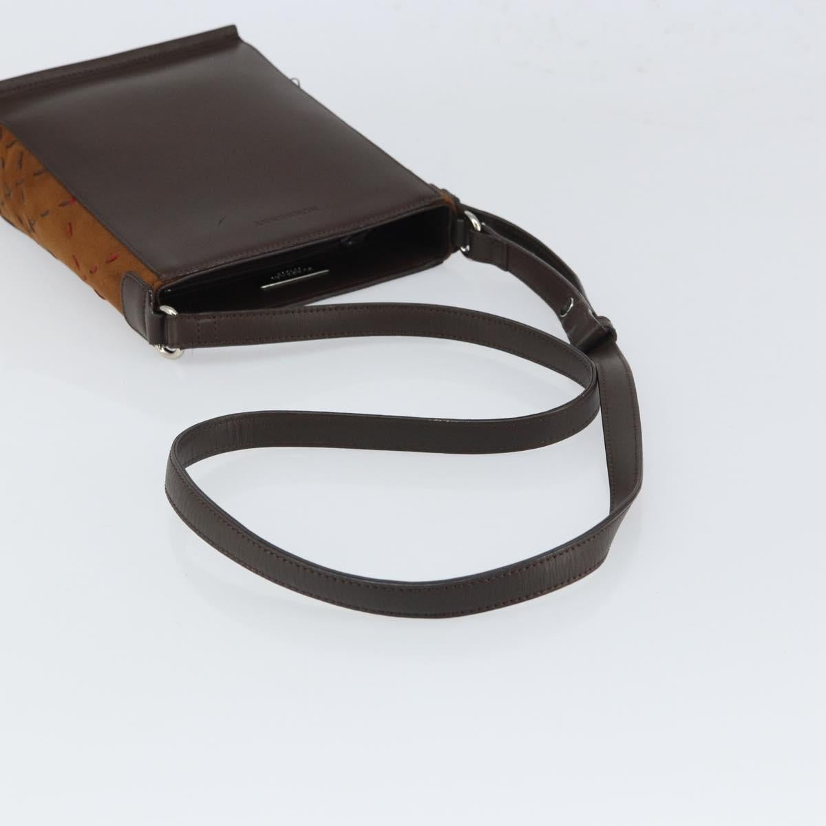 BURBERRY Shoulder Bag Leather Brown Silver Auth ka1655V