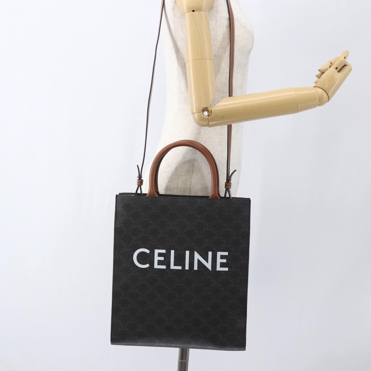 CELINE Triomphe Vertical Cabas Tote Bag PVC 2way Brown Auth ka1656SAM