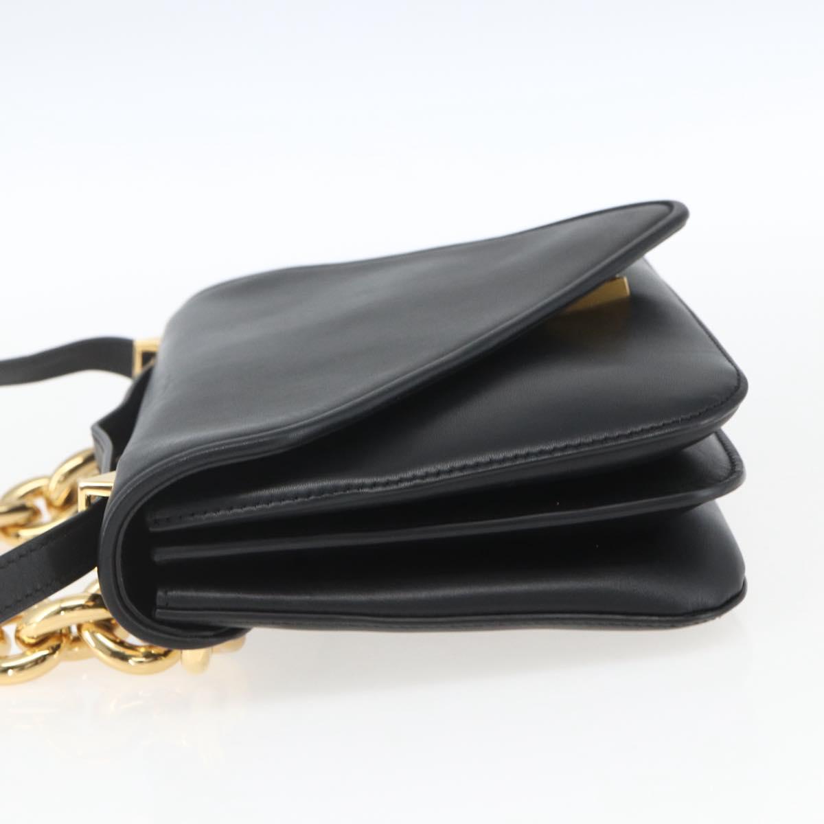 BOTTEGA VENETA mount Shoulder Bag Leather 2way Black Gold Auth ka1658V