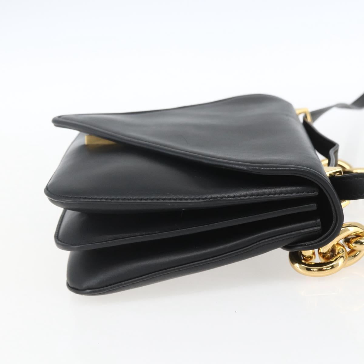 BOTTEGA VENETA mount Shoulder Bag Leather 2way Black Gold Auth ka1658V