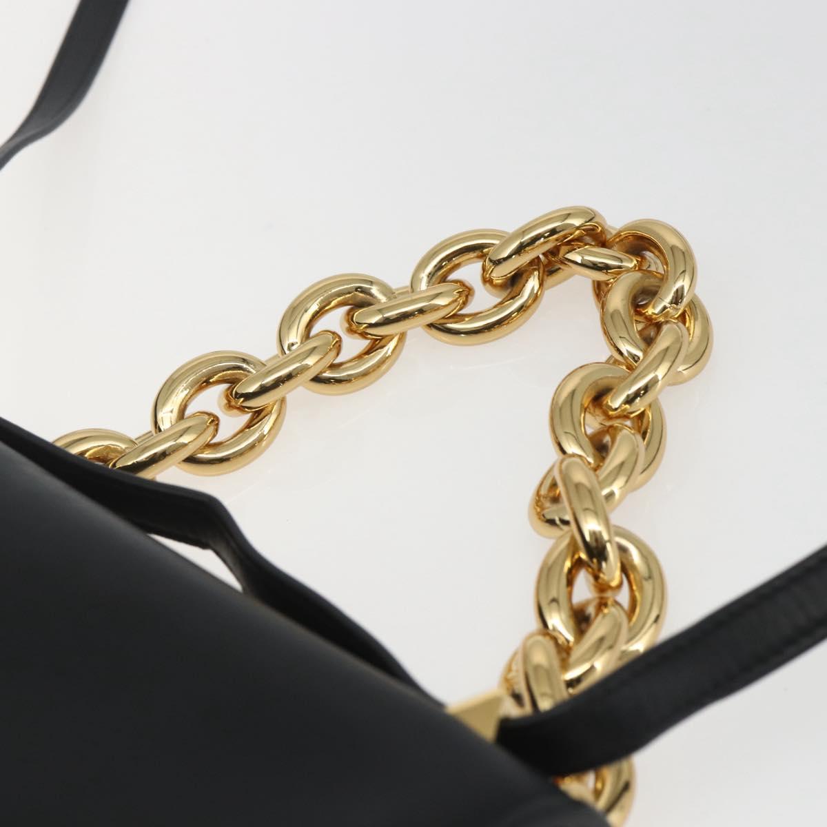 BOTTEGA VENETA mount Shoulder Bag Leather 2way Black Gold Auth ka1658V