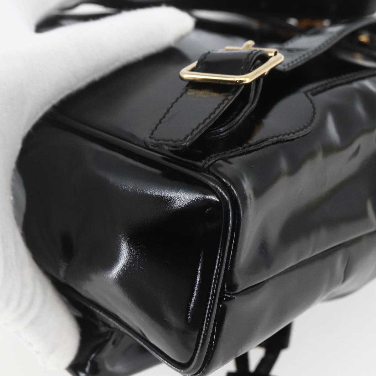 GUCCI Bamboo Backpack Patent leather Black Gold 003 1705 0030 Auth ka1659