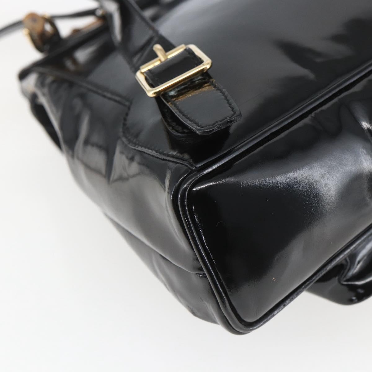 GUCCI Bamboo Backpack Patent leather Black Gold 003 1705 0030 Auth ka1659