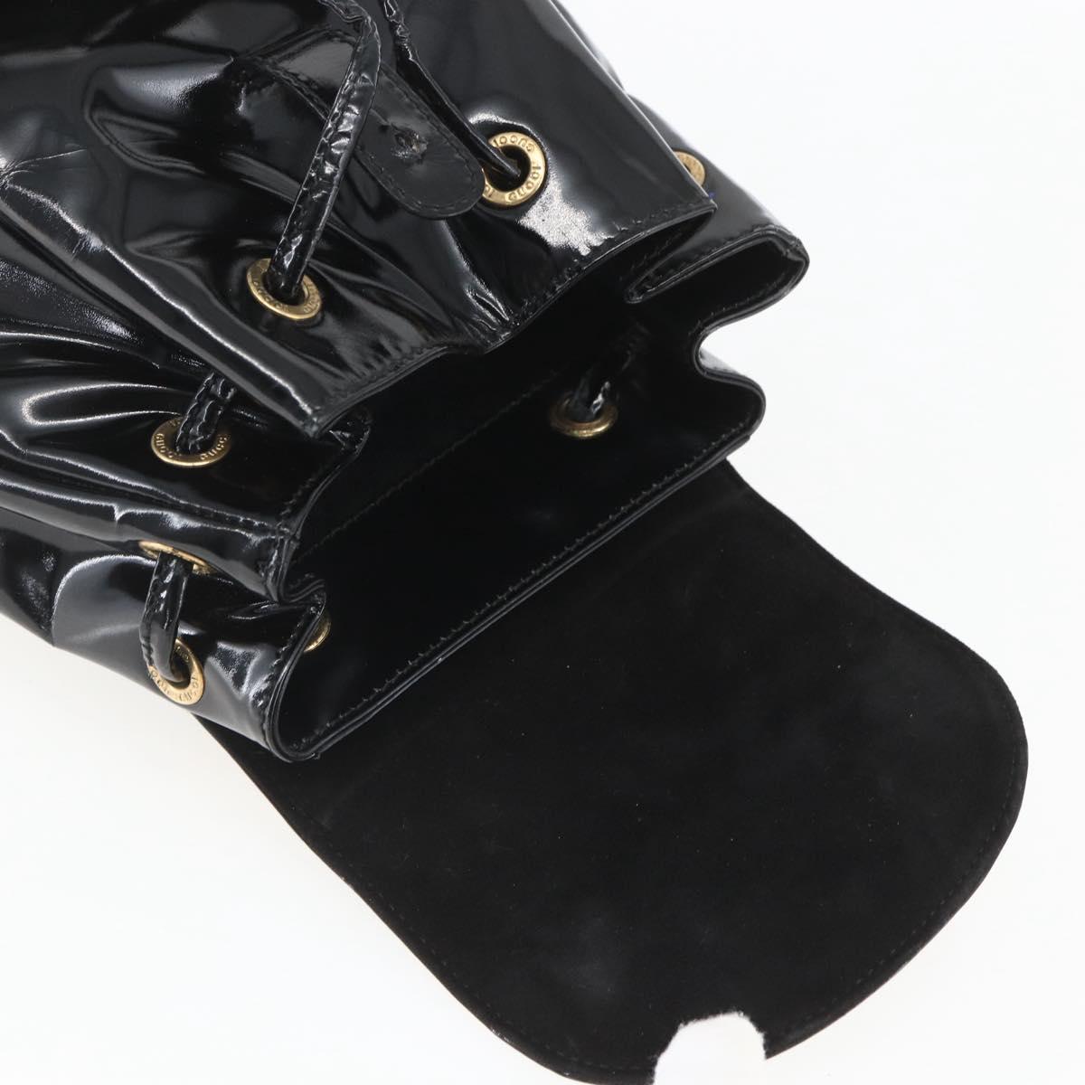 GUCCI Bamboo Backpack Patent leather Black Gold 003 1705 0030 Auth ka1659