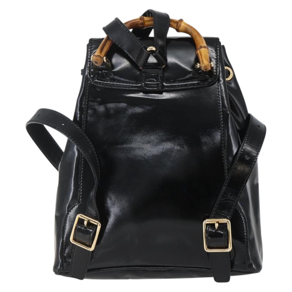 GUCCI Bamboo Backpack Patent leather Black Gold 003 1705 0030 Auth ka1659