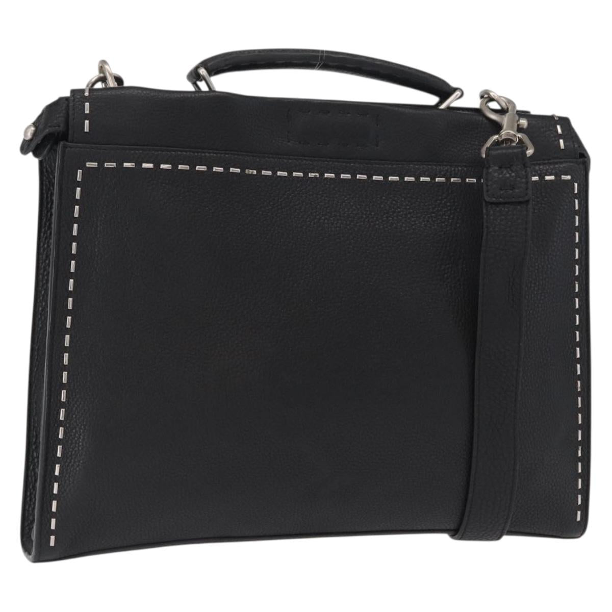 FENDI Selleria Peek A Boo Fit Hand Bag Leather 2way Black Silver Auth ka1663