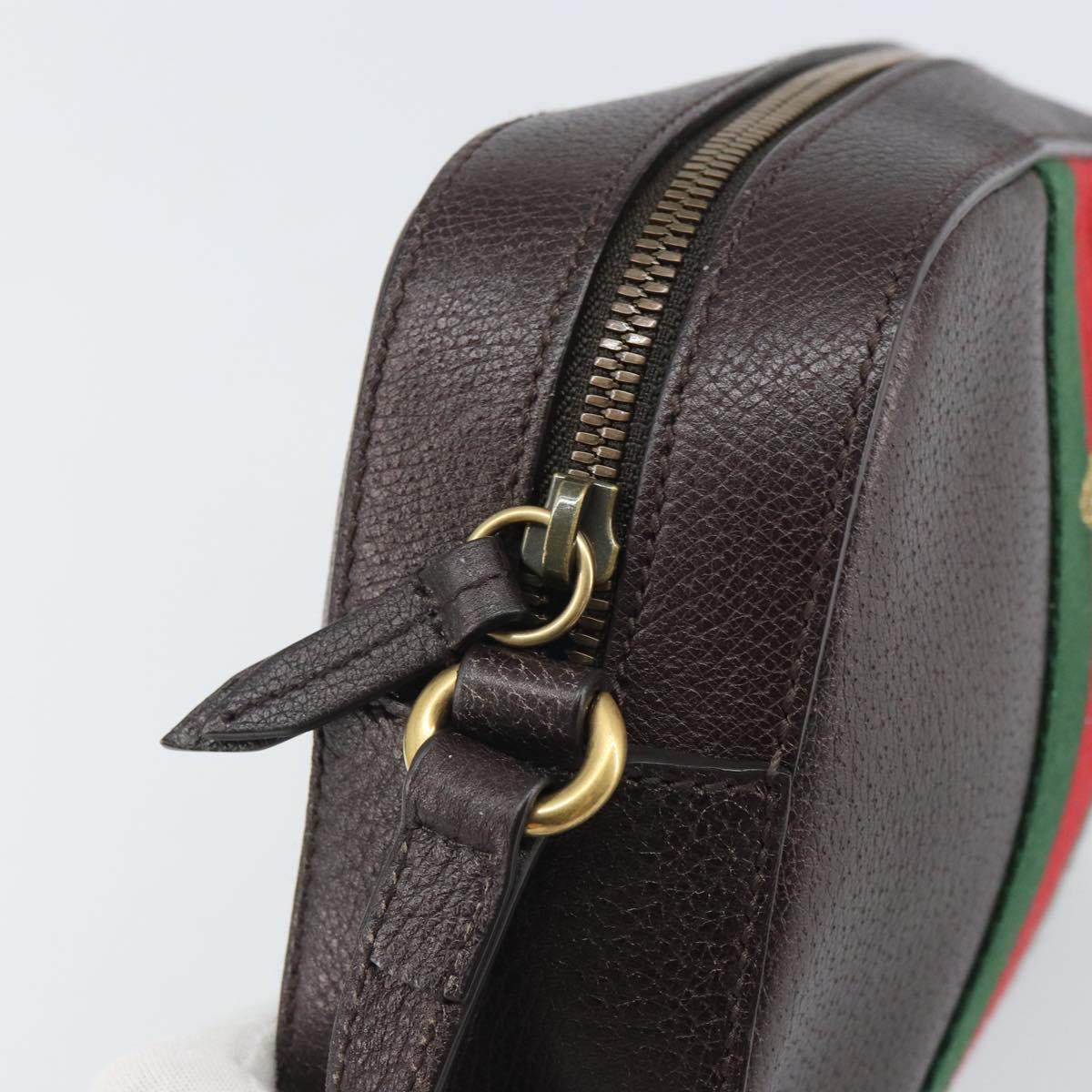 GUCCI Web Sherry Line Bee Bag Leather Dark Brown Gold Red 412008 Auth ka1667V
