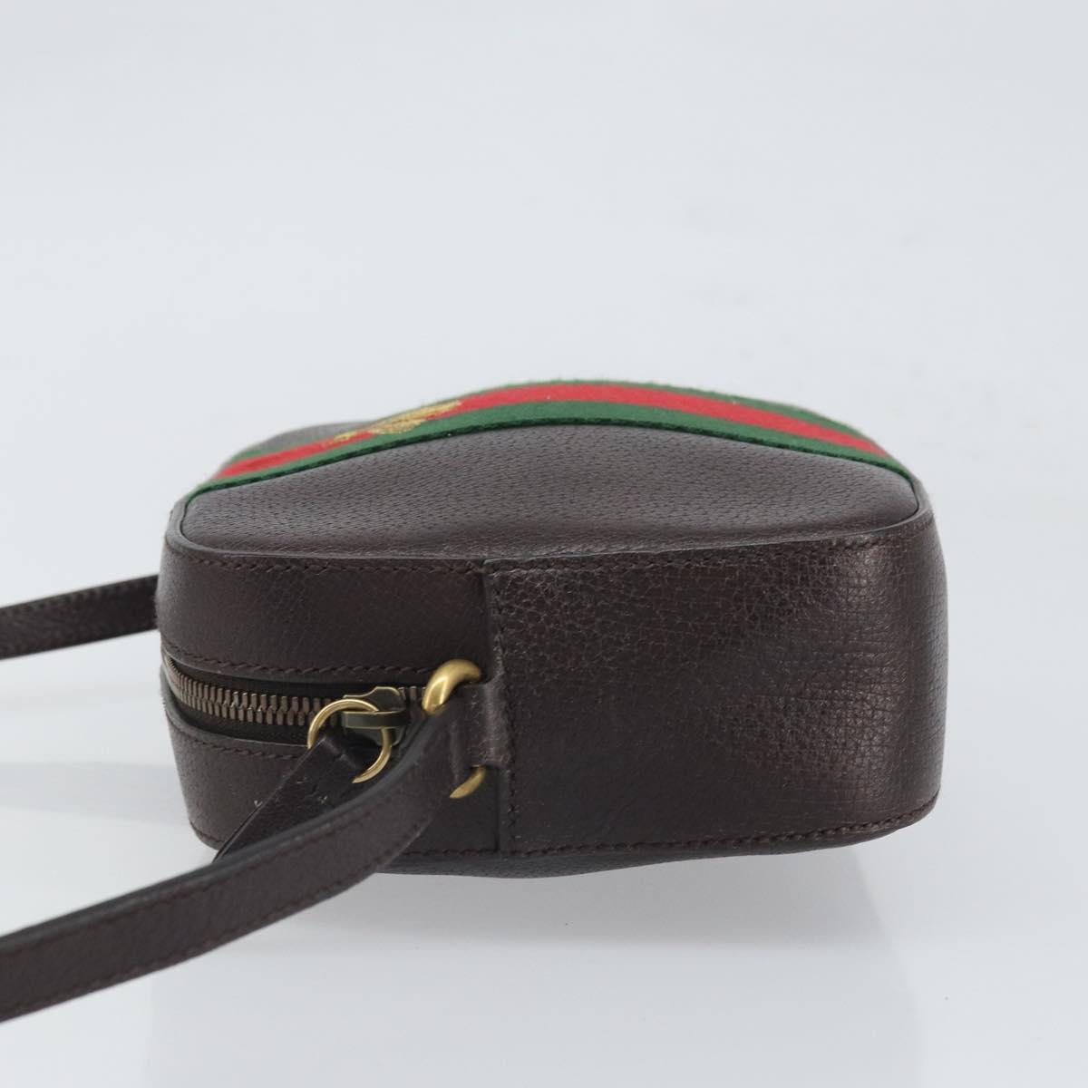 GUCCI Web Sherry Line Bee Bag Leather Dark Brown Gold Red 412008 Auth ka1667V