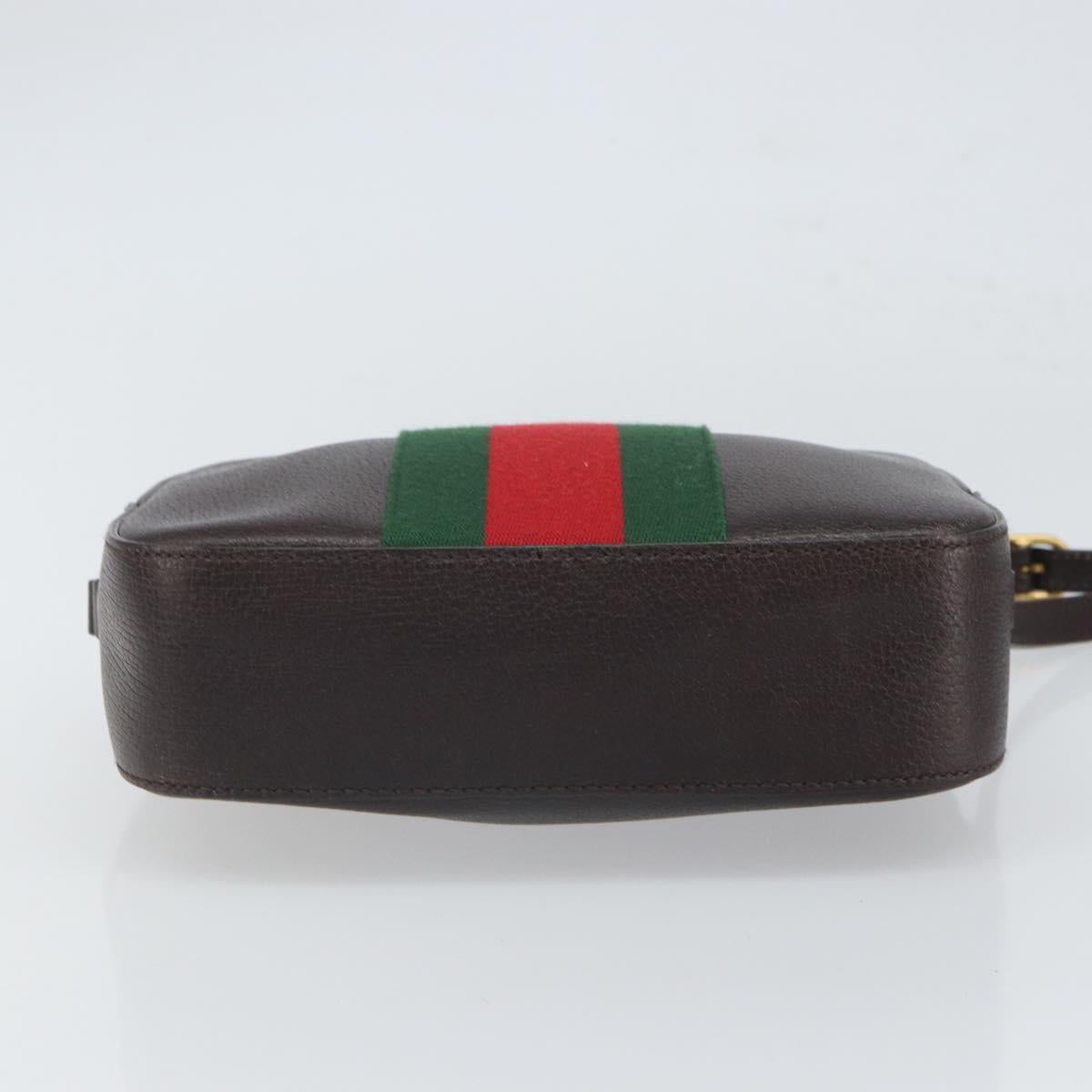 GUCCI Web Sherry Line Bee Bag Leather Dark Brown Gold Red 412008 Auth ka1667V