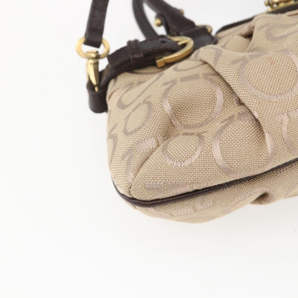Salvatore Ferragamo Gancini Hand Bag Leather Canvas 2way Beige Gold Auth ka1671