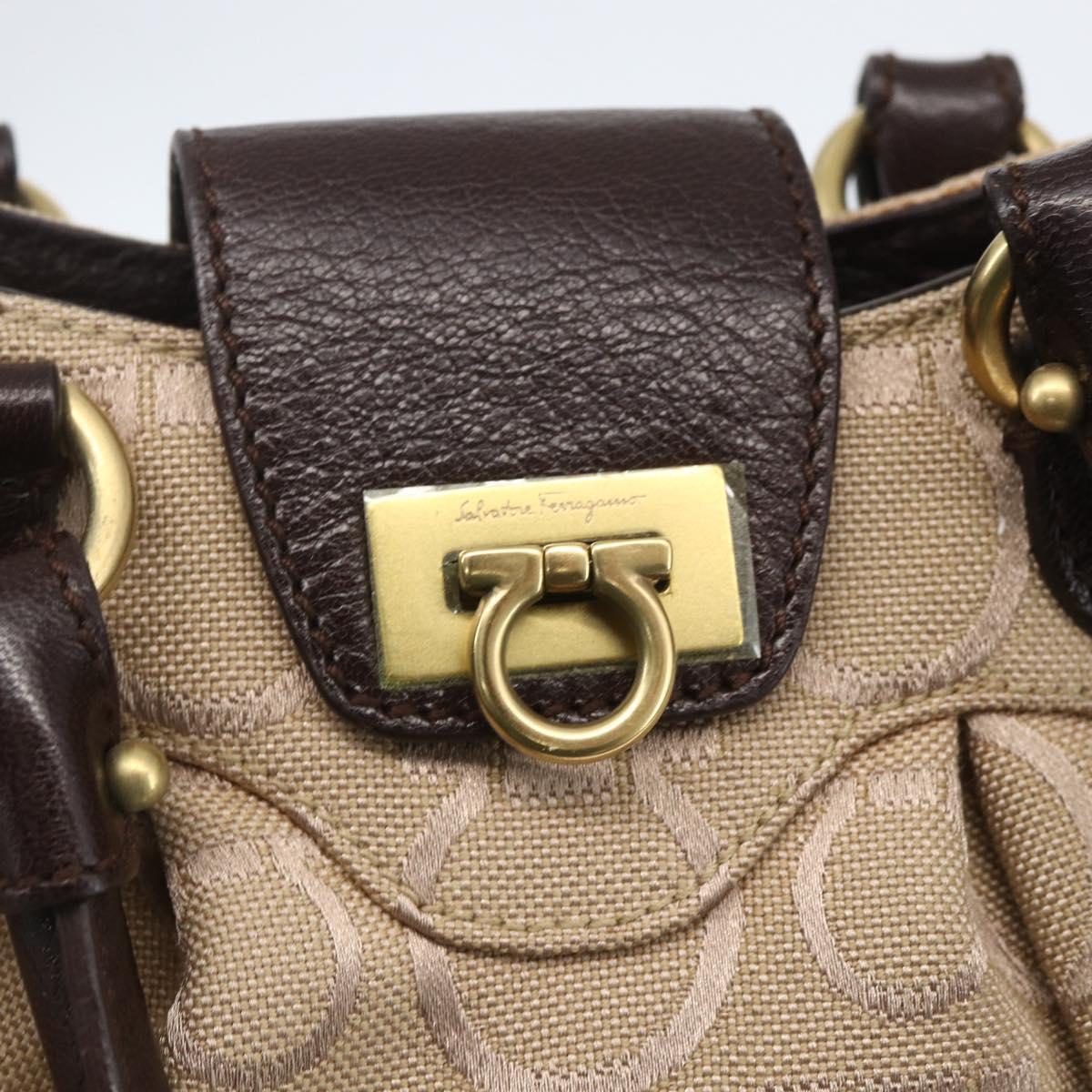 Salvatore Ferragamo Gancini Hand Bag Leather Canvas 2way Beige Gold Auth ka1671