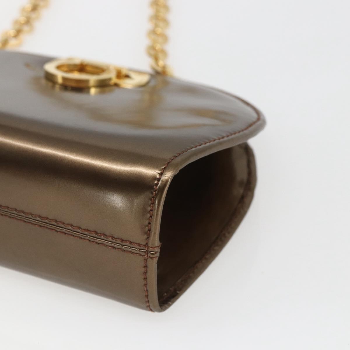 Salvatore Ferragamo Chain Gancini Shoulder Bag Patent leather Gold Auth ka1672