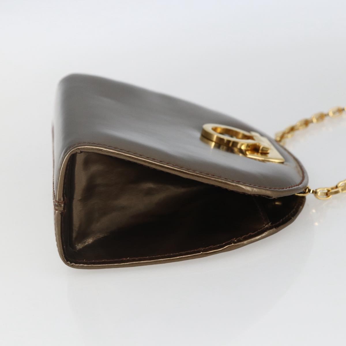 Salvatore Ferragamo Chain Gancini Shoulder Bag Patent leather Gold Auth ka1672
