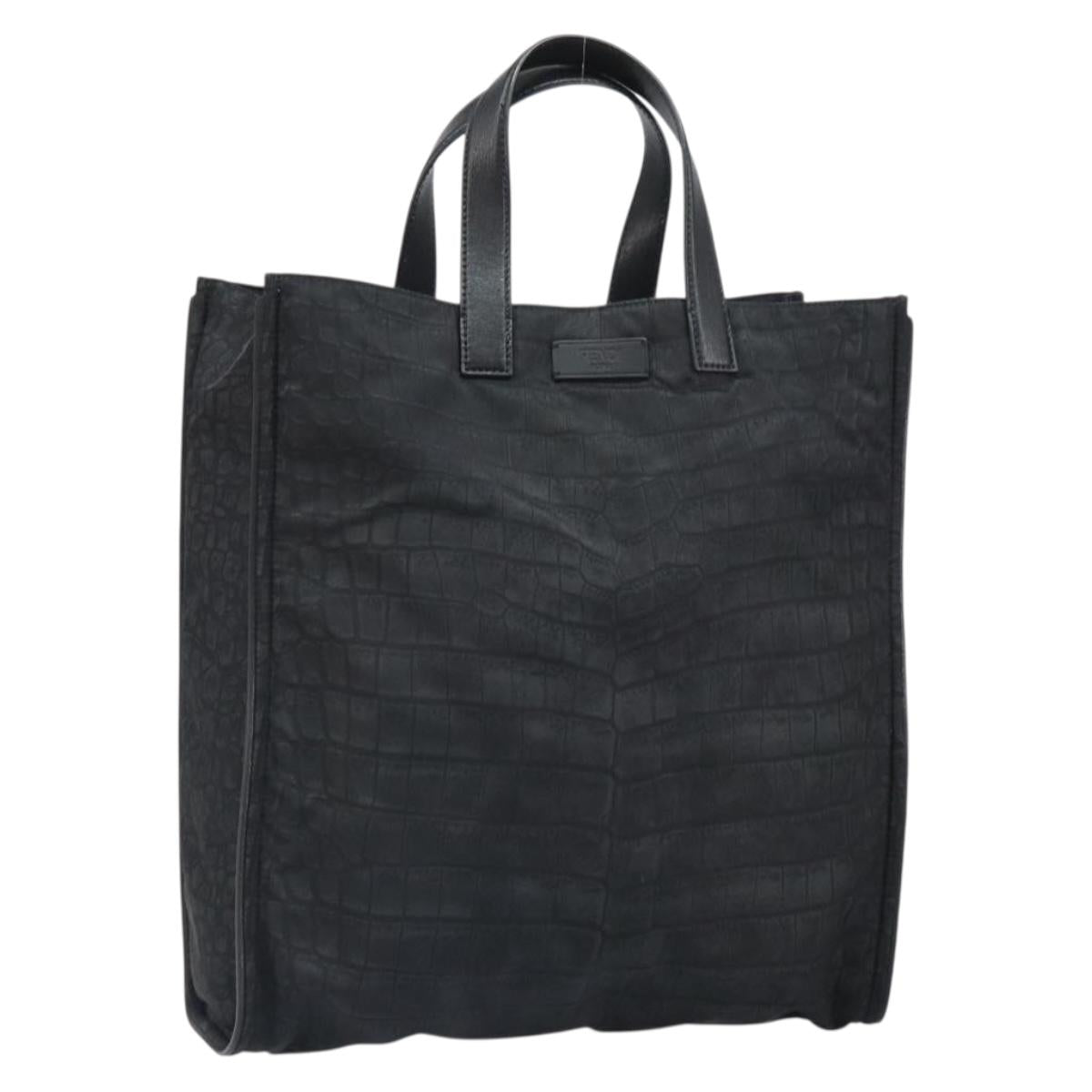 FENDI Hand Bag Nylon Black Silver Auth ka1675V