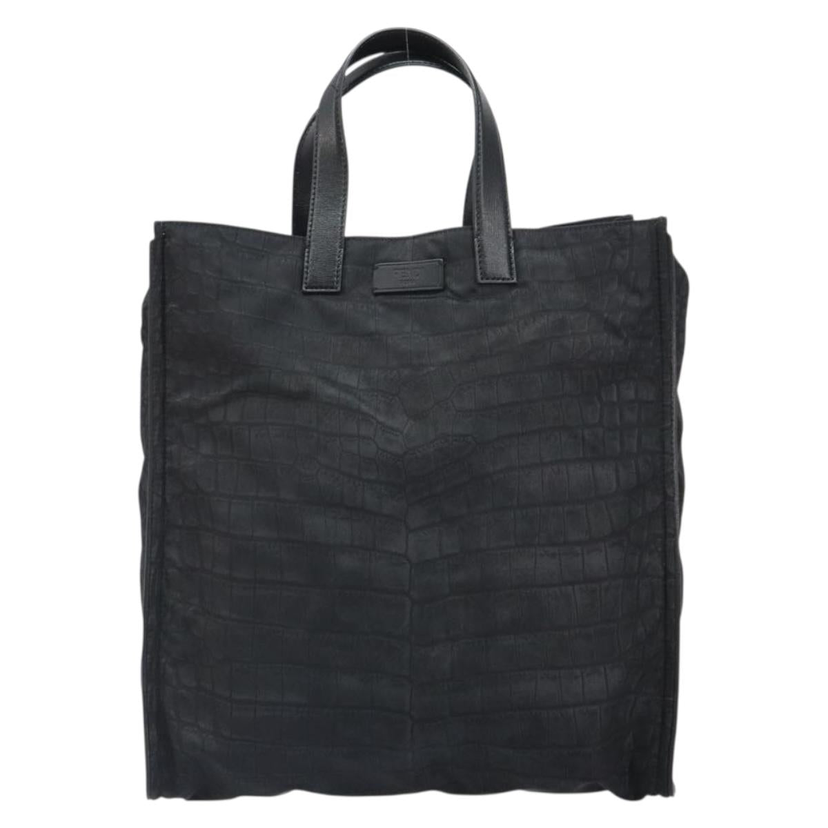 FENDI Hand Bag Nylon Black Silver Auth ka1675V