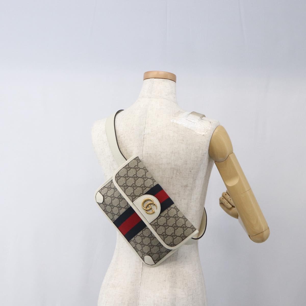 GUCCI GG Supreme Sherry Line GG Marmont Waist bag PVC Beige Auth ka1681M