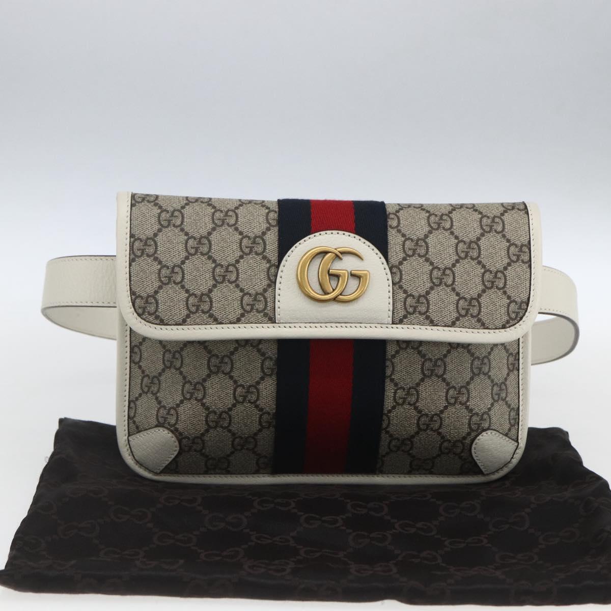 GUCCI GG Supreme Sherry Line GG Marmont Waist bag PVC Beige Auth ka1681M