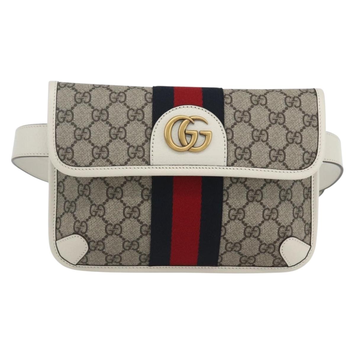 GUCCI GG Supreme Sherry Line GG Marmont Waist bag PVC Beige Auth ka1681M