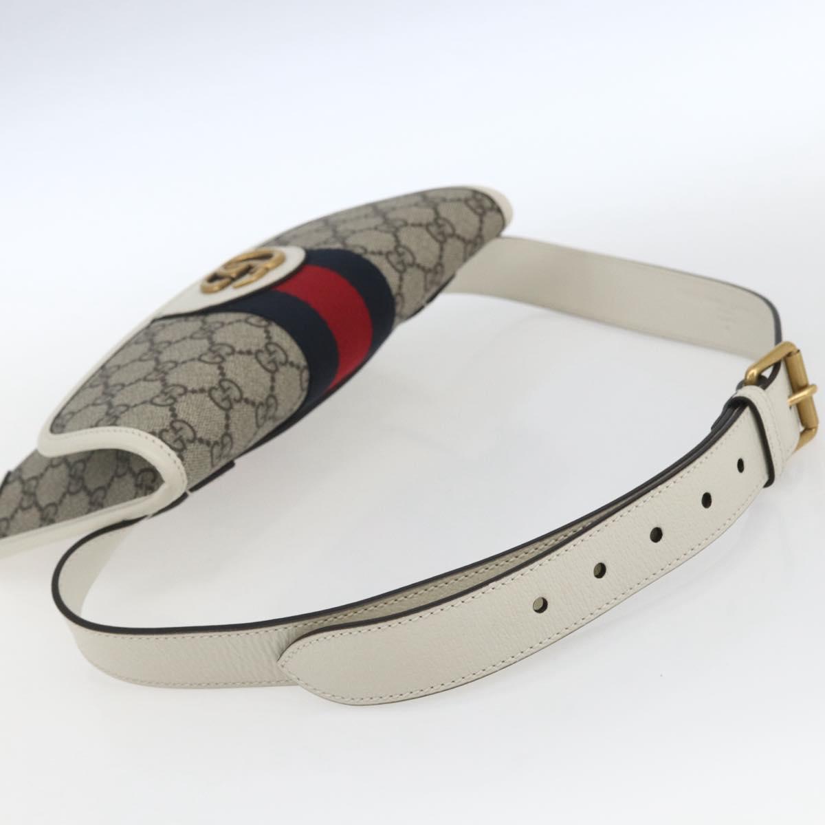 GUCCI GG Supreme Sherry Line GG Marmont Waist bag PVC Beige Auth ka1681M