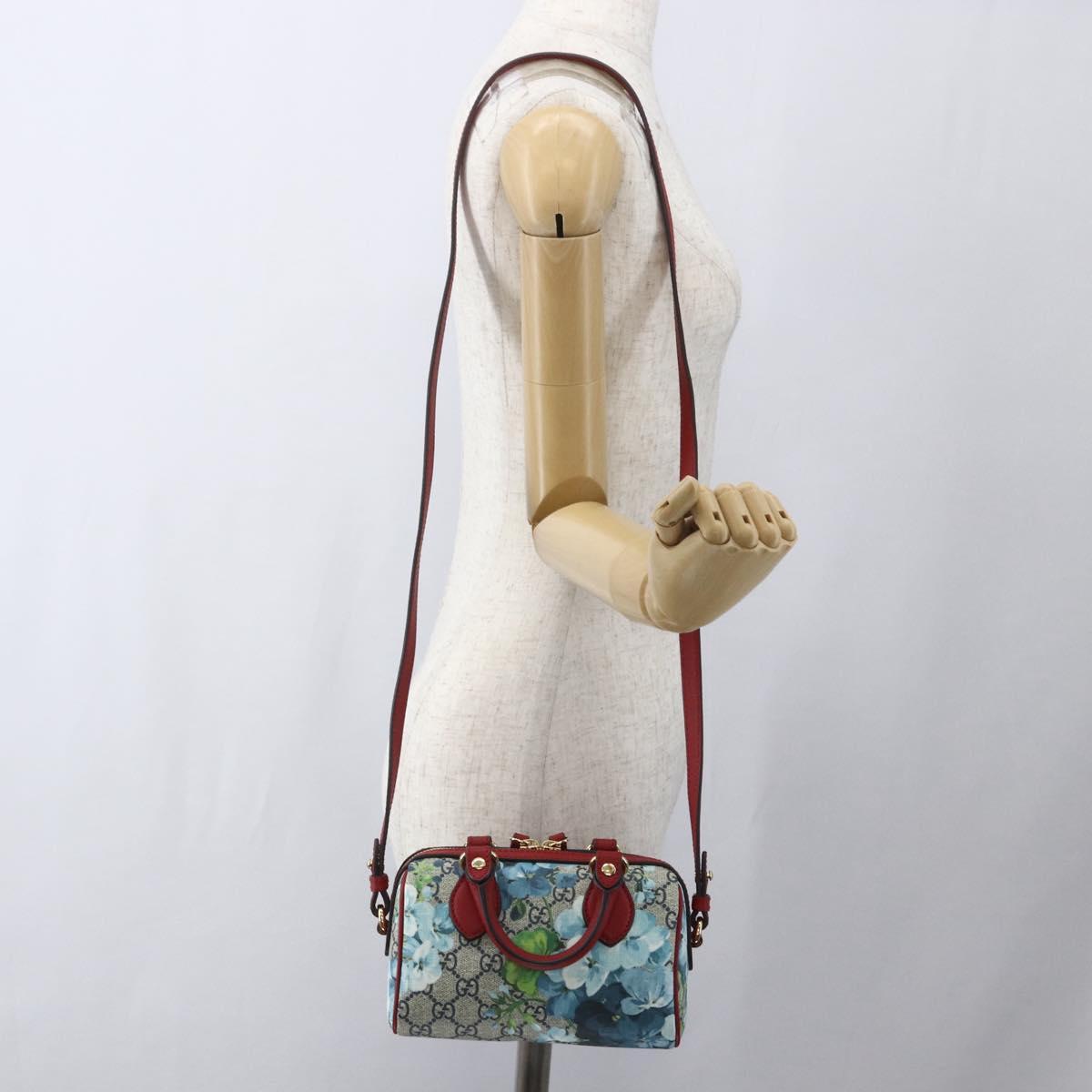 GUCCI GG Blooms Mini Boston Bag PVC 2way Red Navy 432123 Auth ka1682SAM
